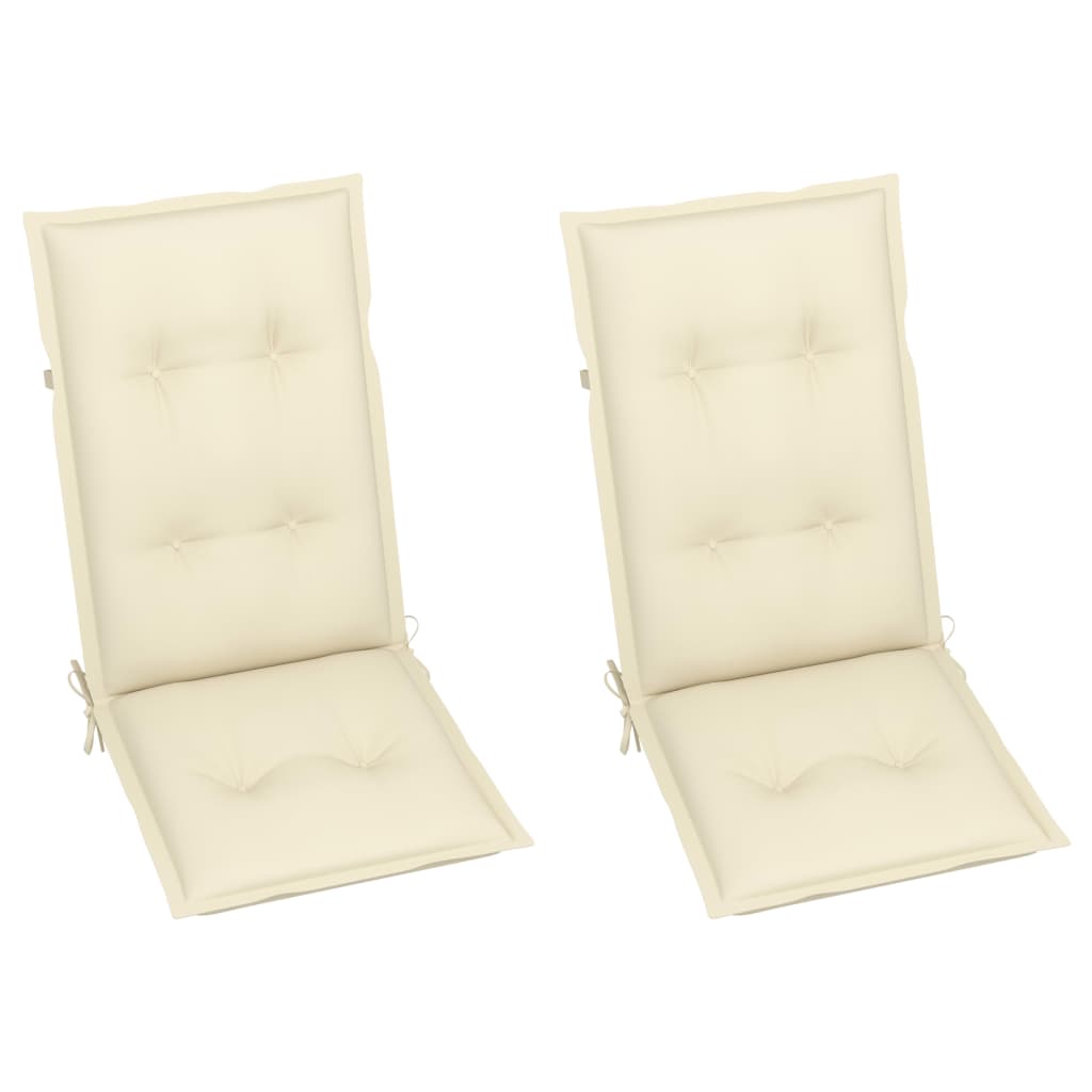 Sillas de jardín 2 uds madera maciza de teca con cojines crema