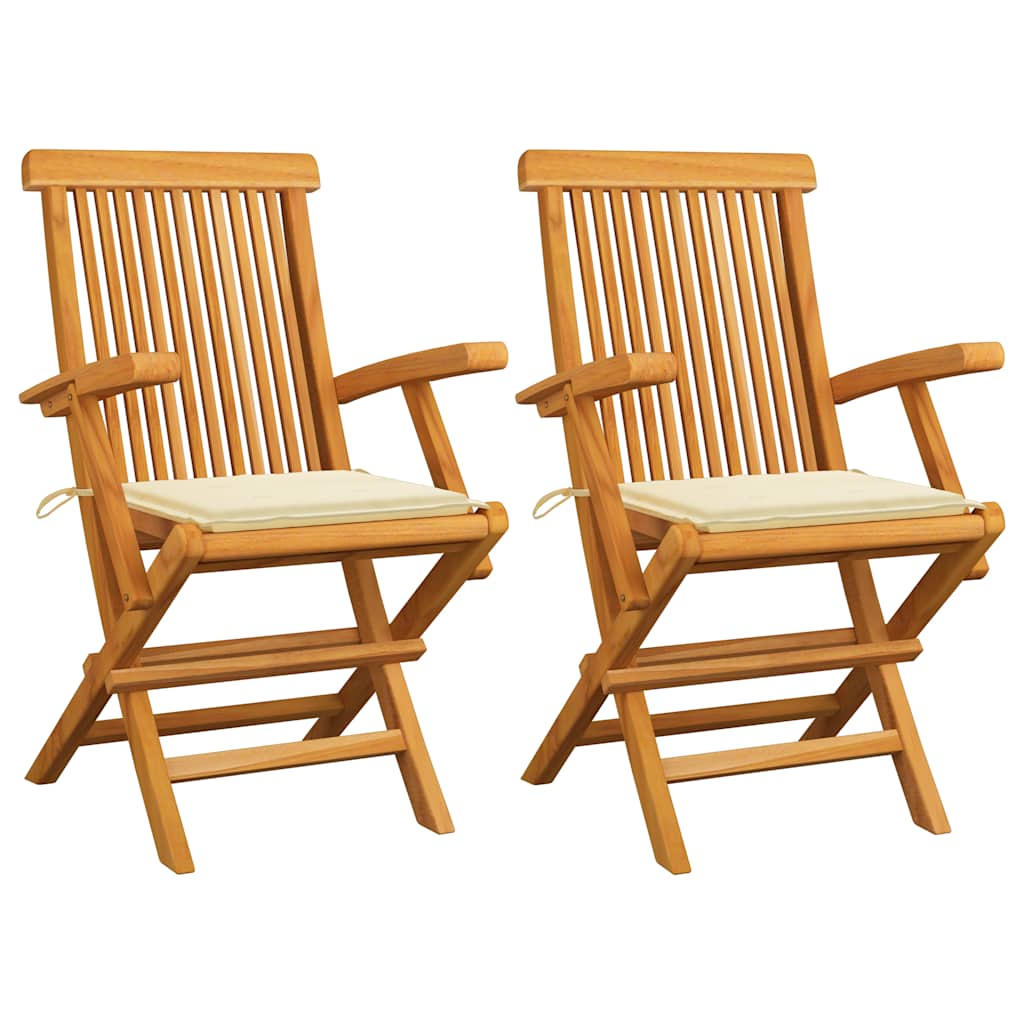 Garden chairs 2 pcs solid teak wood with grey cushions