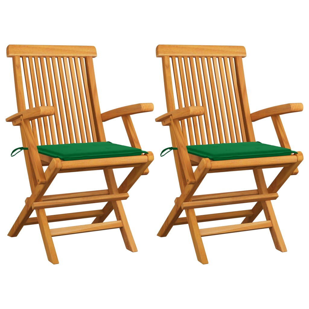 Garden chairs 2 pcs solid teak wood with grey cushions