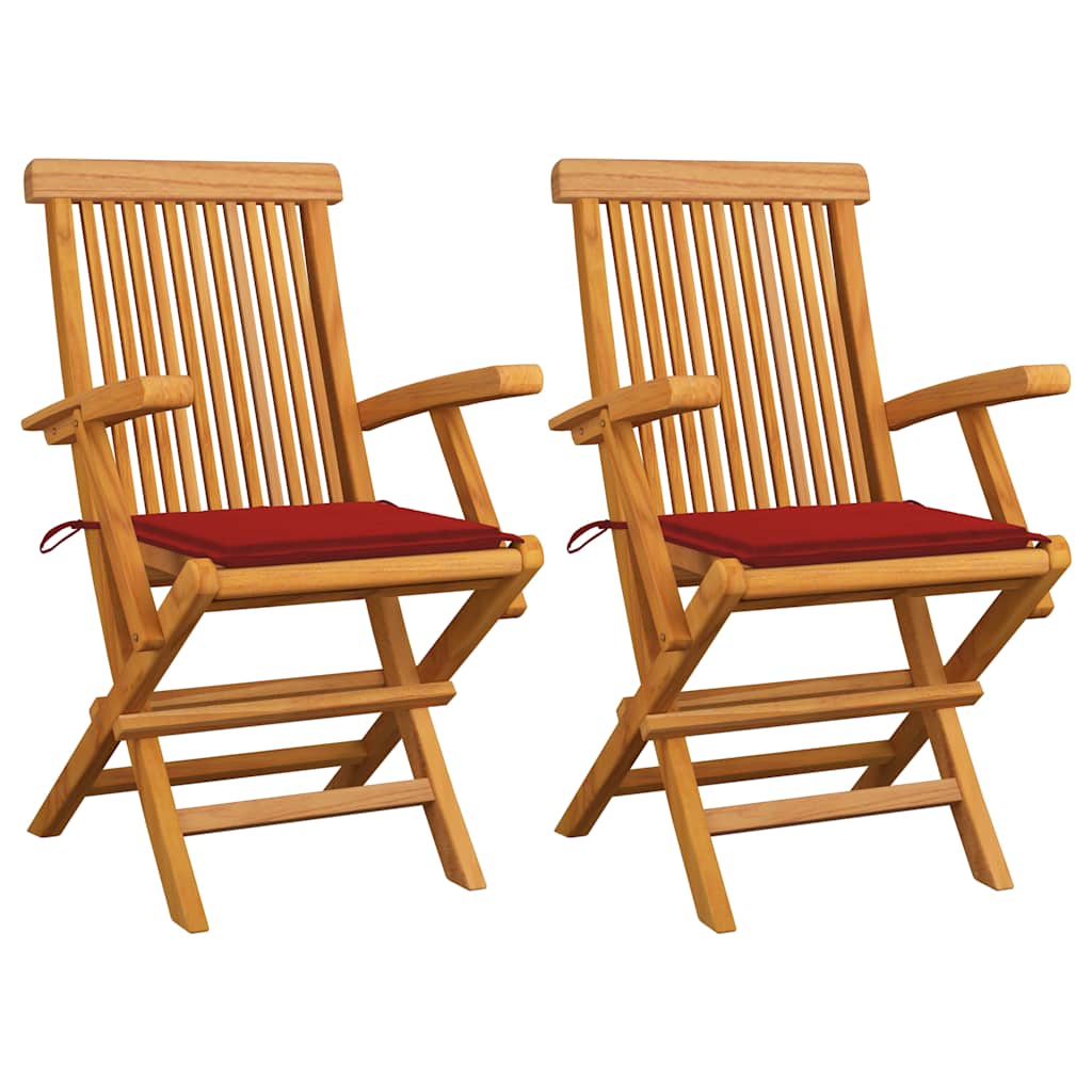 Garden chairs 2 pcs solid teak wood with grey cushions