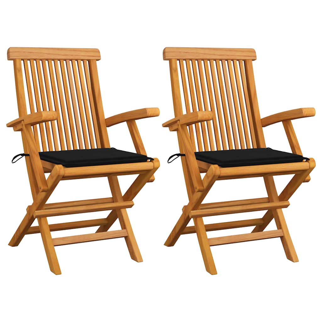 Garden chairs 2 pcs solid teak wood with grey cushions
