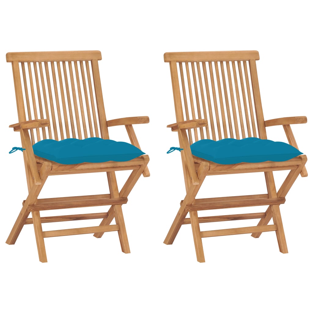 Garden chairs 2 pcs solid teak wood with grey cushions