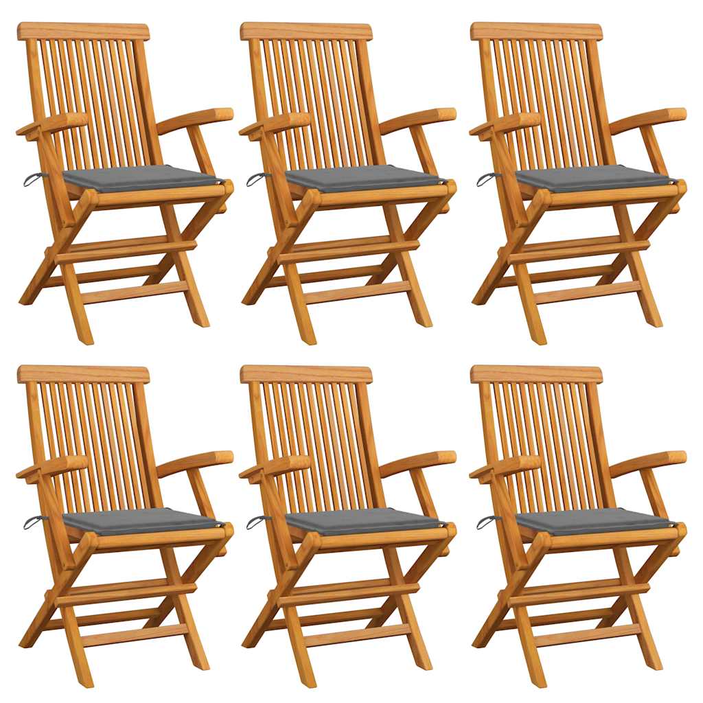 6 pcs garden chairs solid teak wood with blue cushions