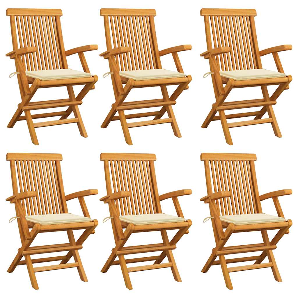 Garden chairs 6 pcs teak wood with grey plaid cushions