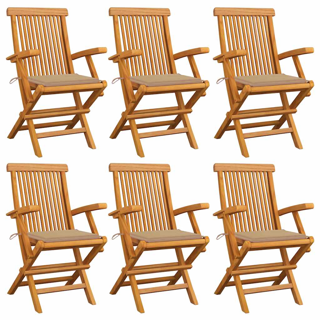 6 pcs garden chairs solid teak wood with blue cushions