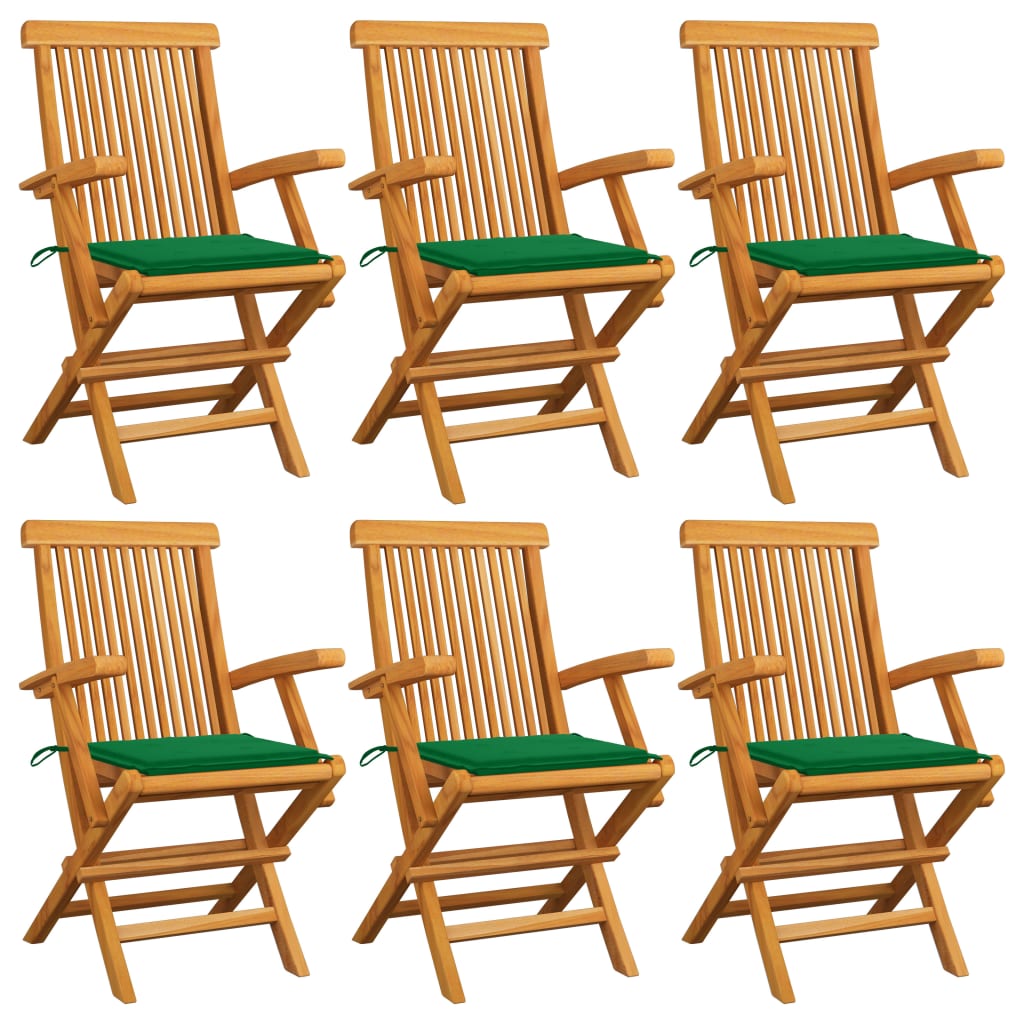 6 pcs garden chairs solid teak wood with blue cushions