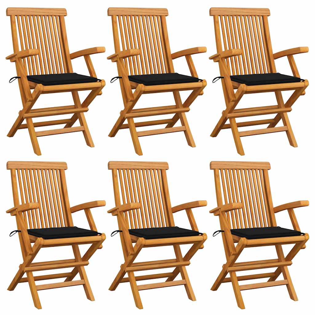6 pcs garden chairs solid teak wood with blue cushions