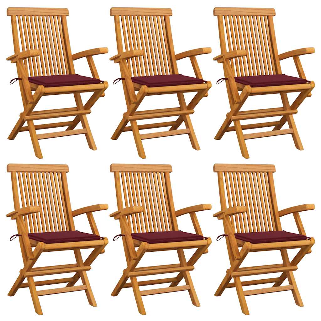 Garden chairs 6 pcs teak wood with grey plaid cushions