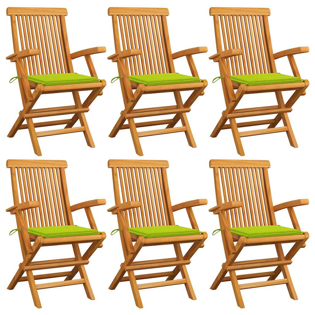 Garden chairs 6 pcs teak wood with grey plaid cushions