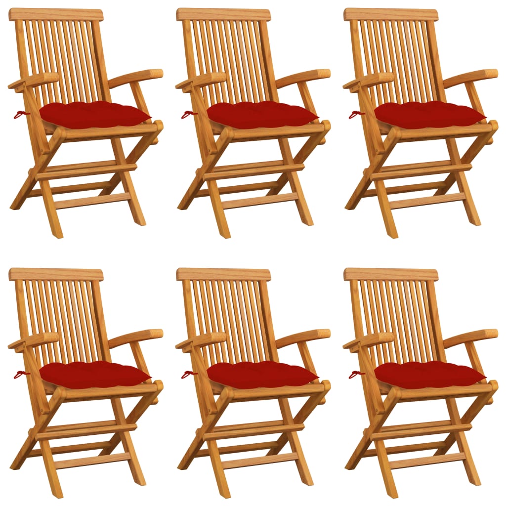 6 pcs garden chairs solid teak wood with blue cushions