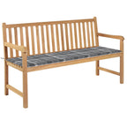 Teak Garden Bench with Grey Plaid Cushion 150 cm