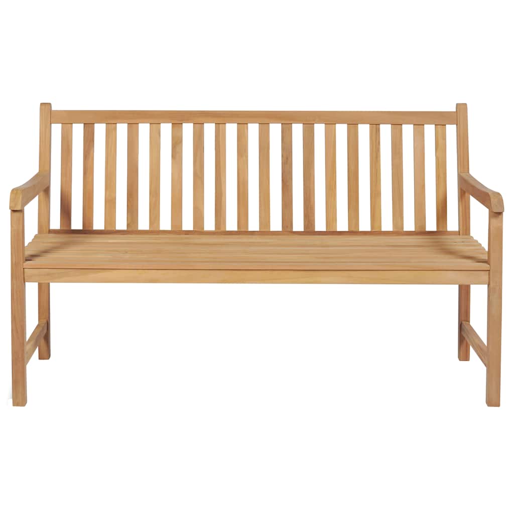 Teak Garden Bench with Grey Plaid Cushion 150 cm