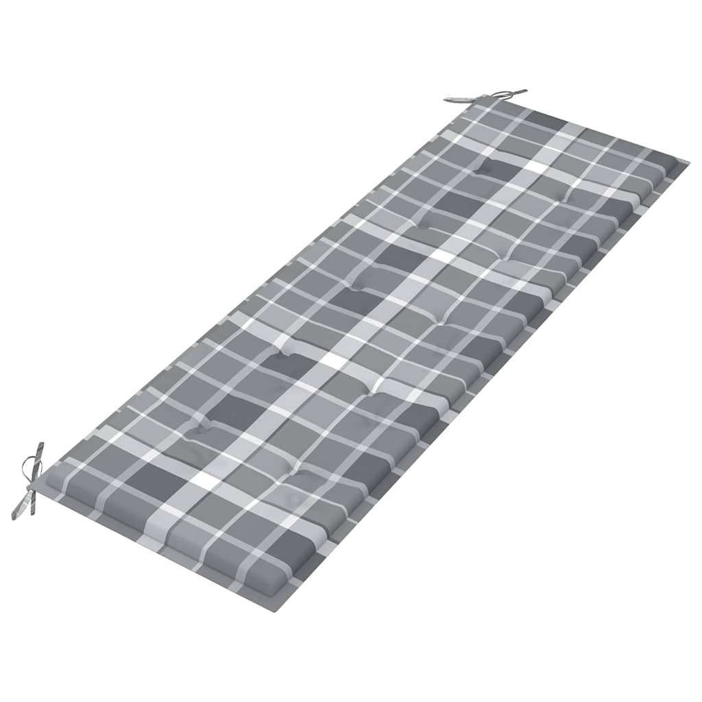 Teak Garden Bench with Grey Plaid Cushion 150 cm
