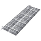 Teak Garden Bench with Grey Plaid Cushion 150 cm