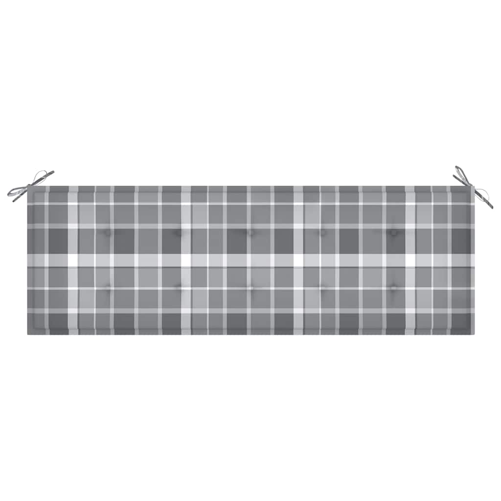 Teak Garden Bench with Grey Plaid Cushion 150 cm