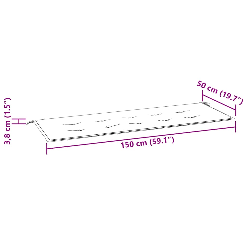 Teak Garden Bench with Grey Plaid Cushion 150 cm