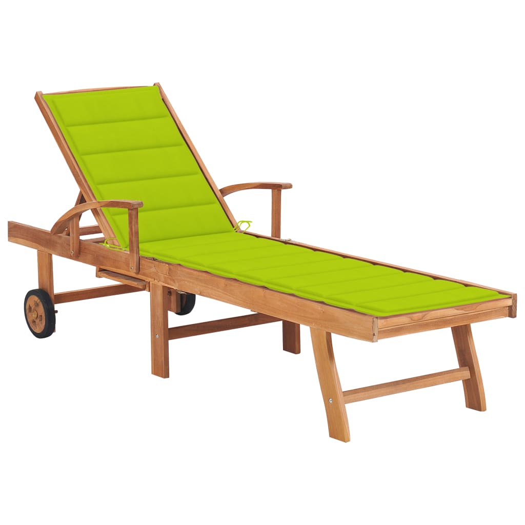 Sun Lounger with Gingham Cushion, Solid Teak Wood