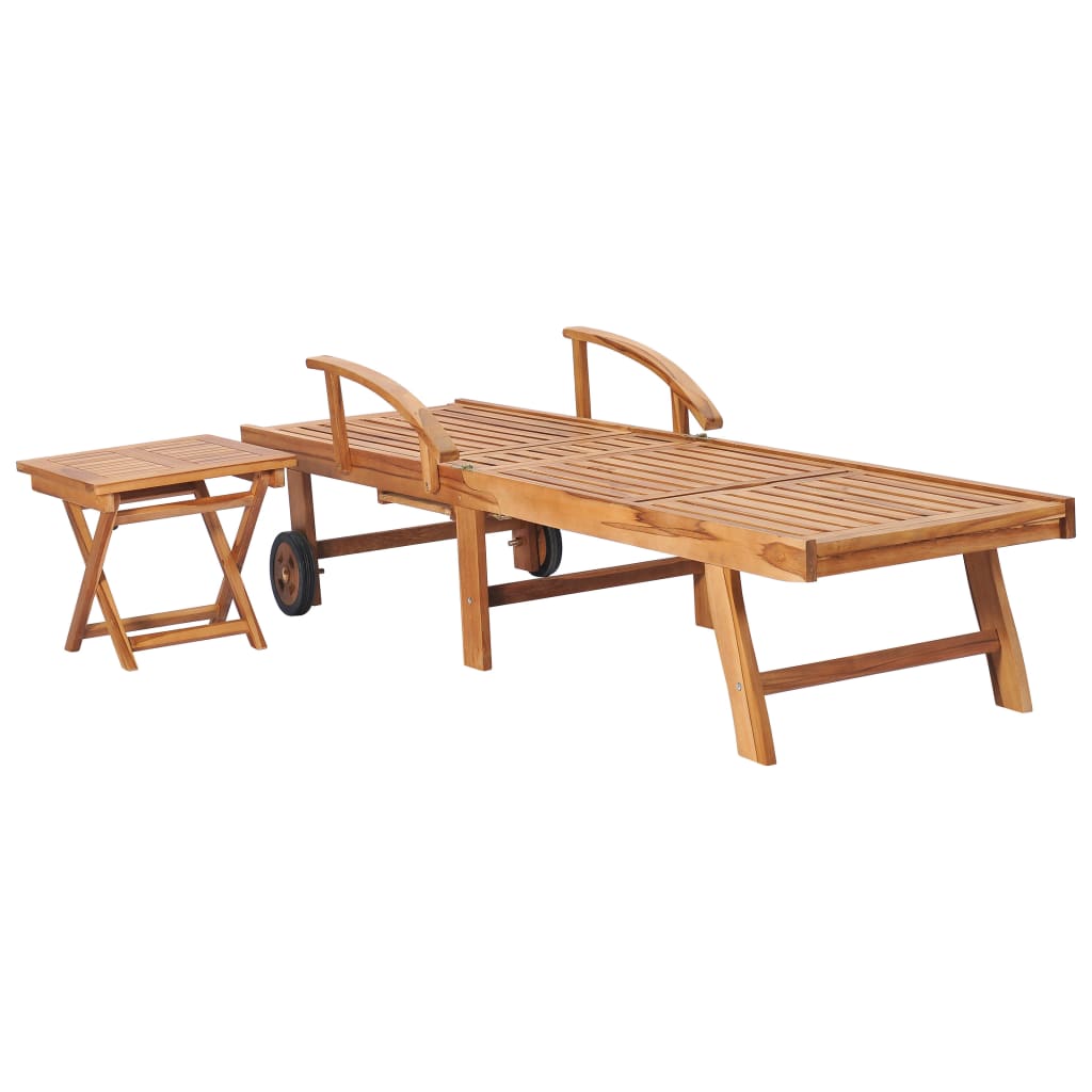 Tumbona con mesa y cojín madera maciza de teca