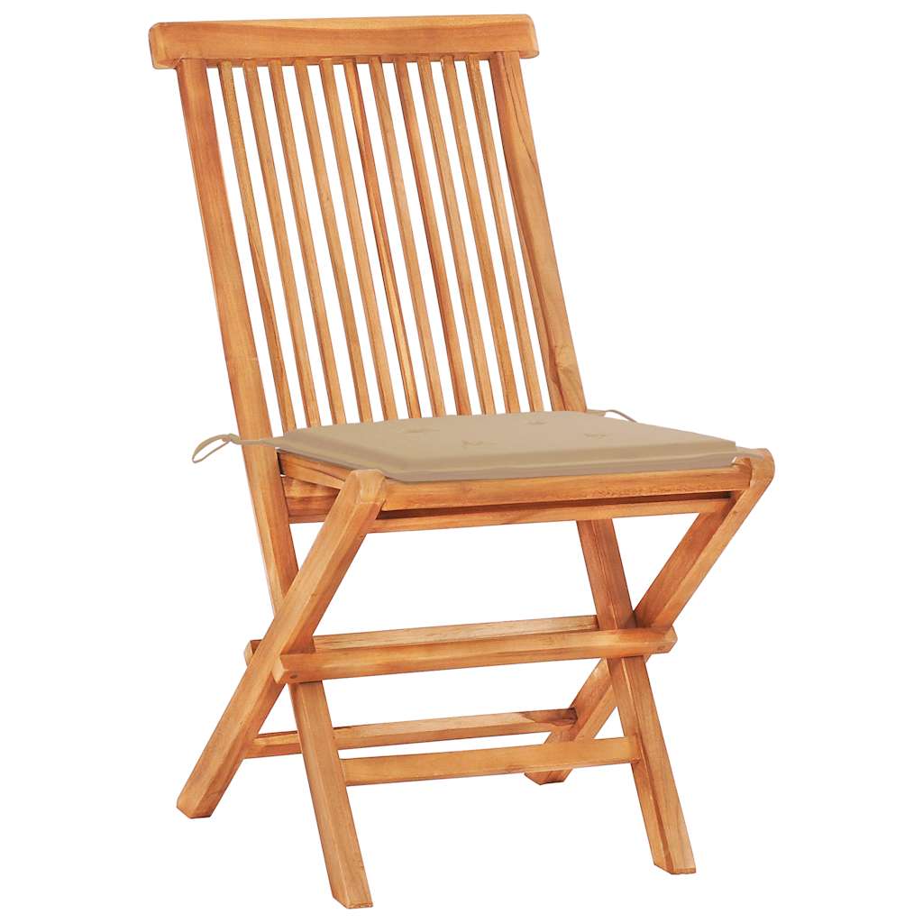Set de bistró 3 piezas con cojines beige madera maciza teca