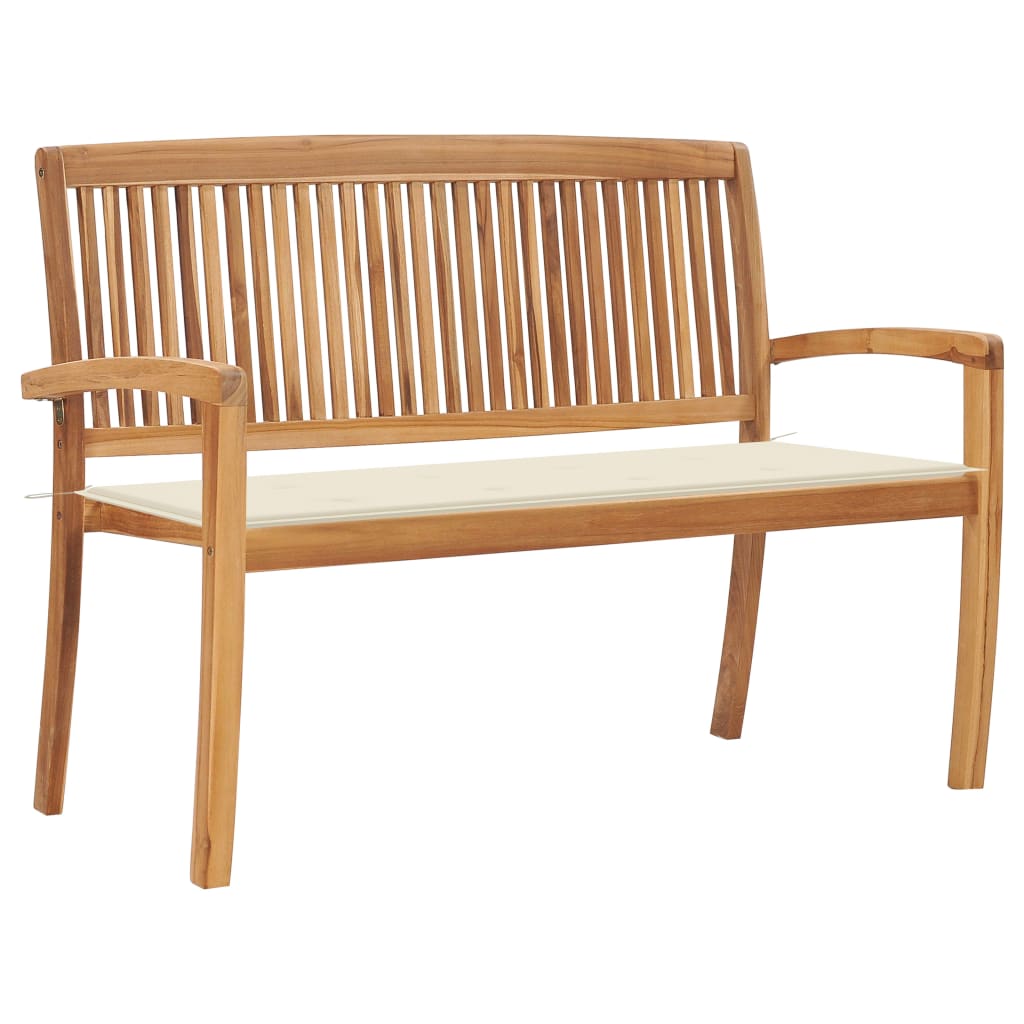 Banco de jardín apilable con cojín madera de teca 159 cm