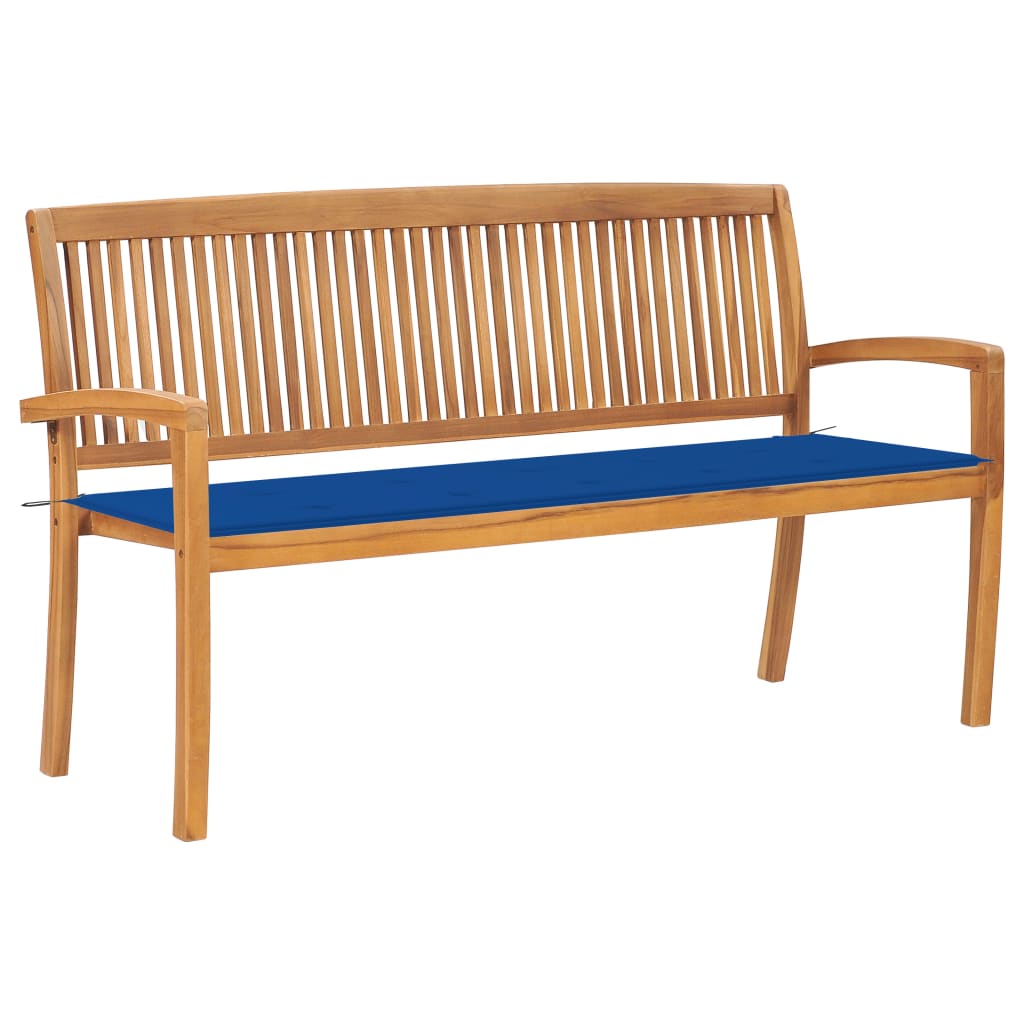 Banco de jardín apilable con cojín madera de teca 159 cm