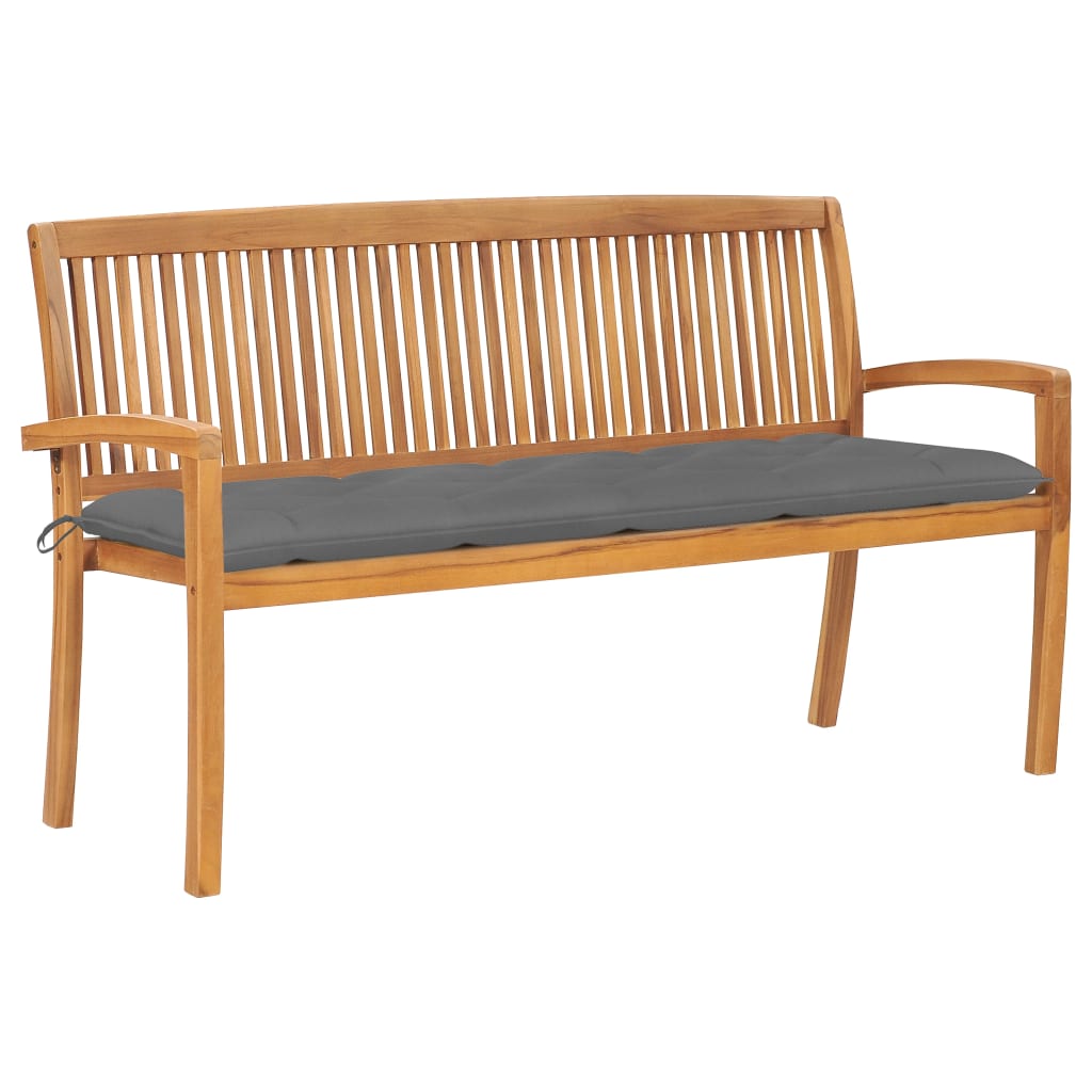 Banco de jardín apilable con cojín madera de teca 159 cm