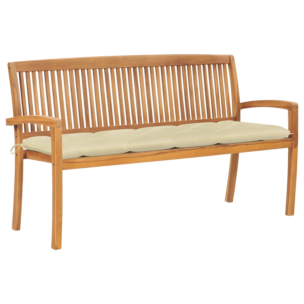 Banco de jardín apilable con cojín madera de teca 159 cm