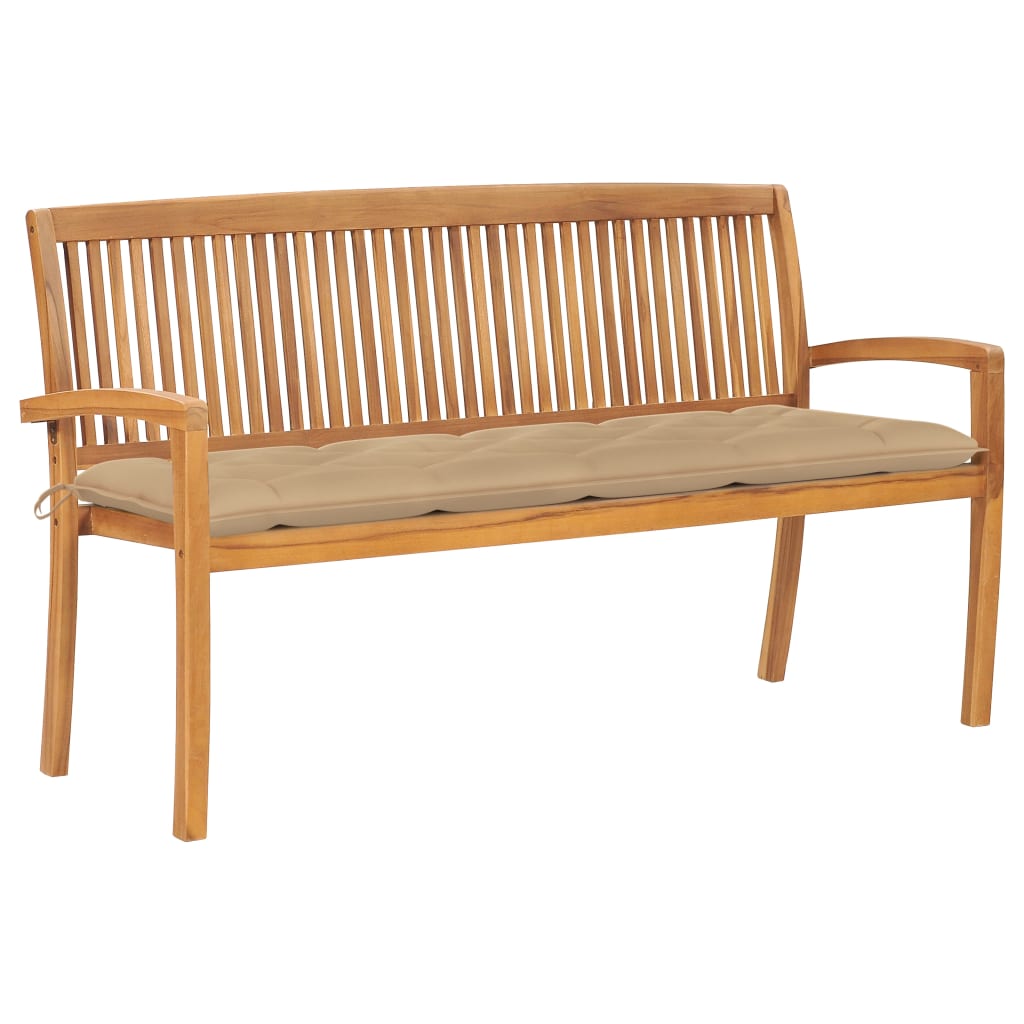 Banco de jardín apilable con cojín madera de teca 159 cm