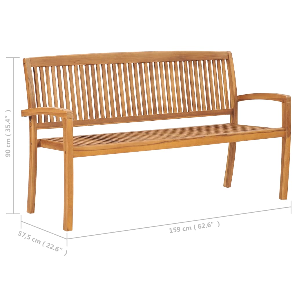 Banco de jardín apilable con cojín madera de teca 159 cm