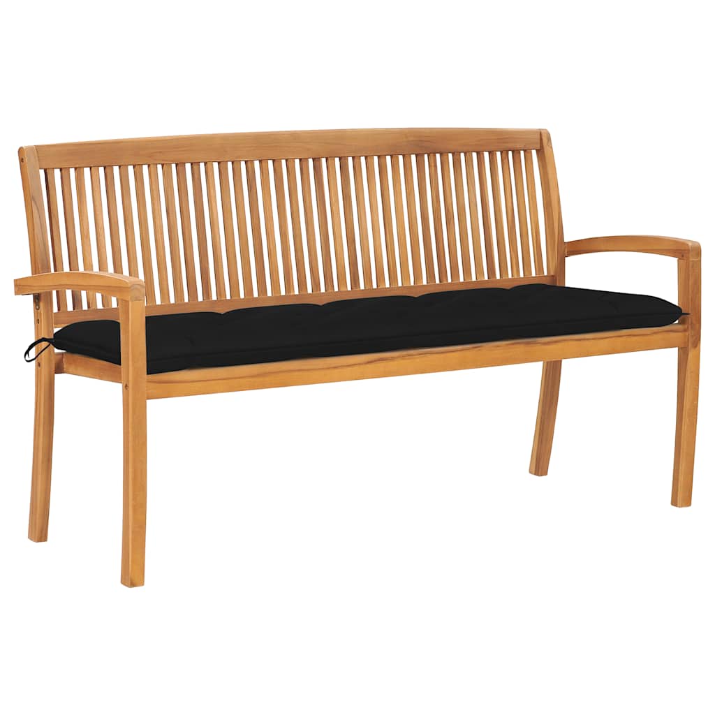 Banco de jardín apilable con cojín madera de teca 159 cm
