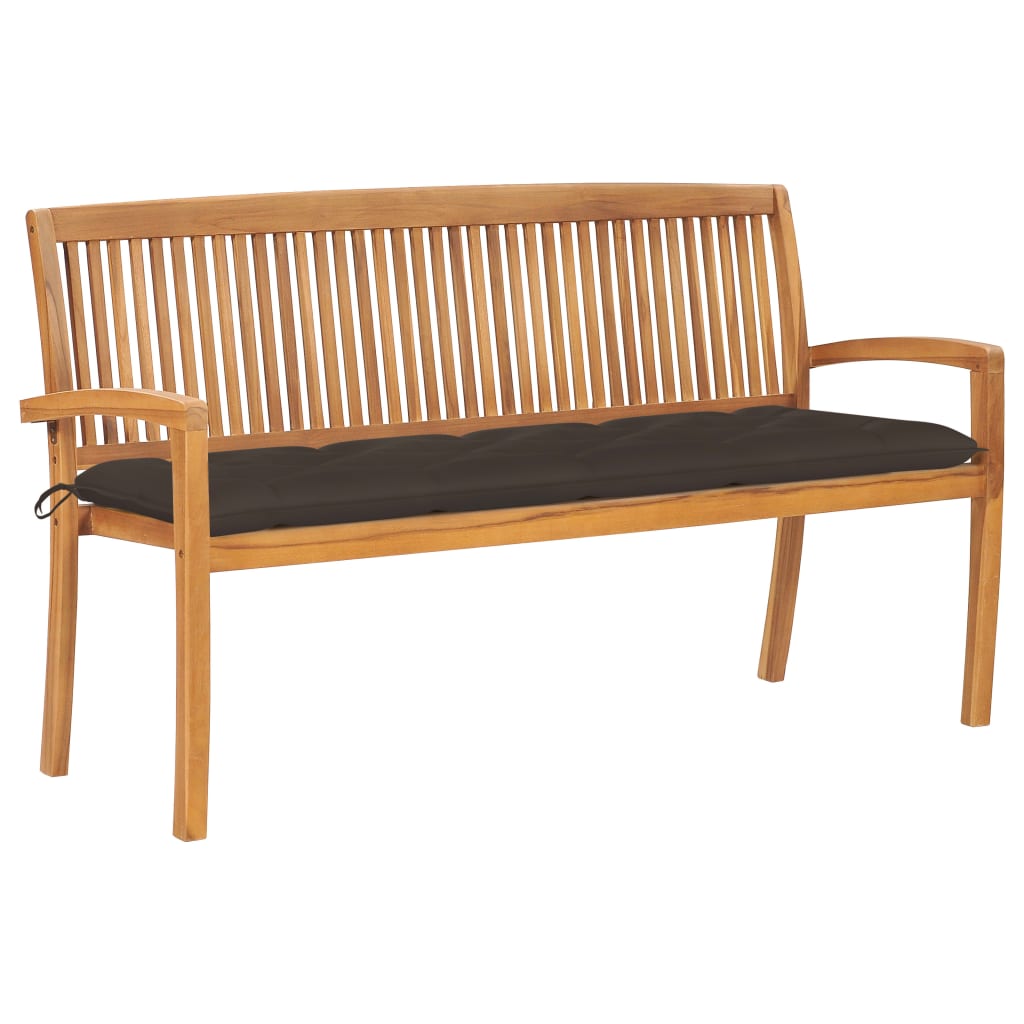 Banco de jardín apilable con cojín madera de teca 159 cm