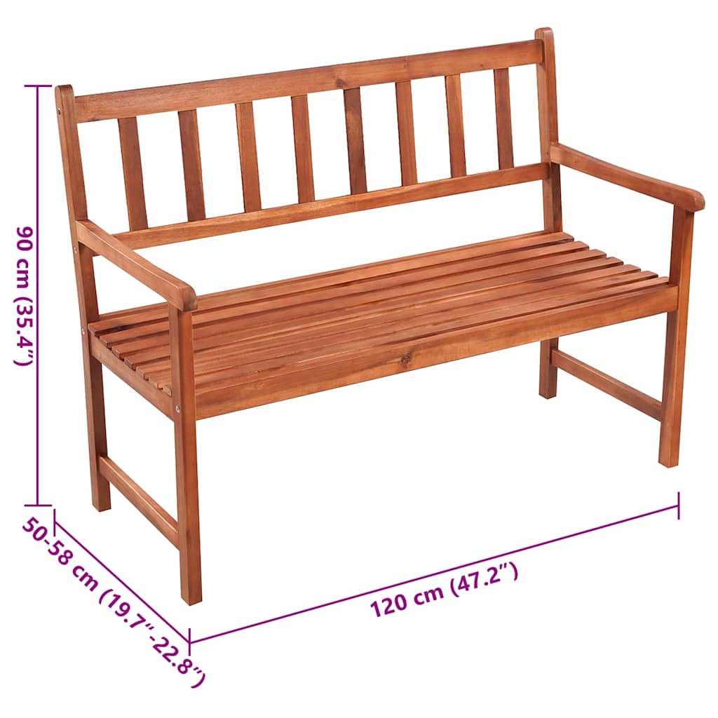 Banco de jardín con cojín madera maciza de acacia 120 cm