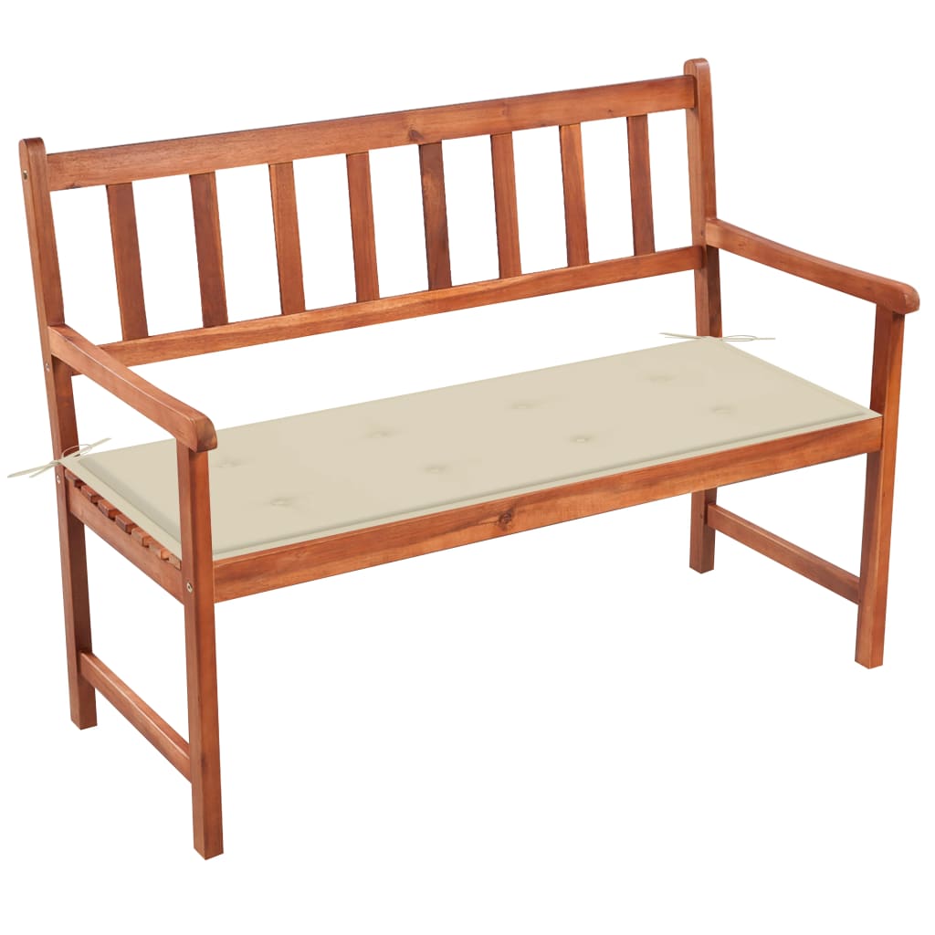Banco de jardín con cojín madera maciza de acacia 120 cm