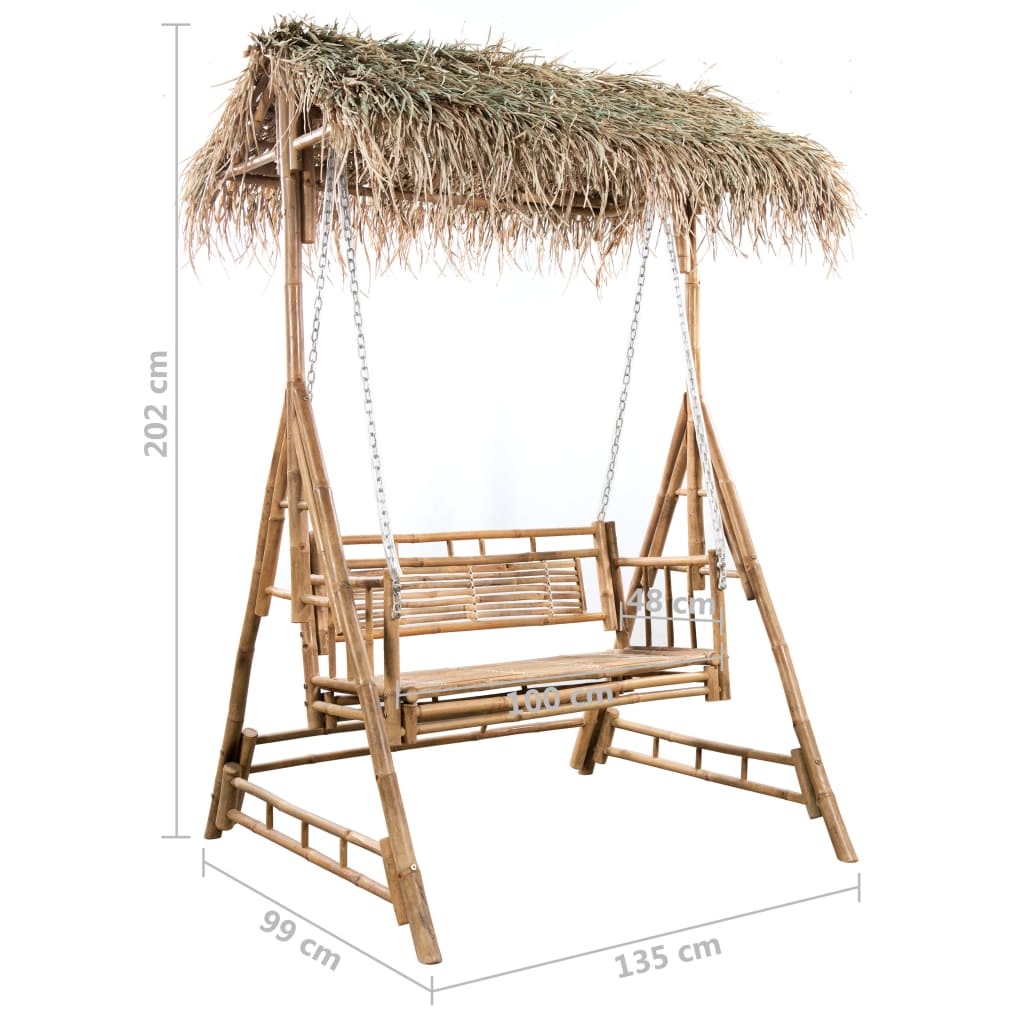 Banco columpio 2 plazas hojas de palma y cojín bambú 202 cm