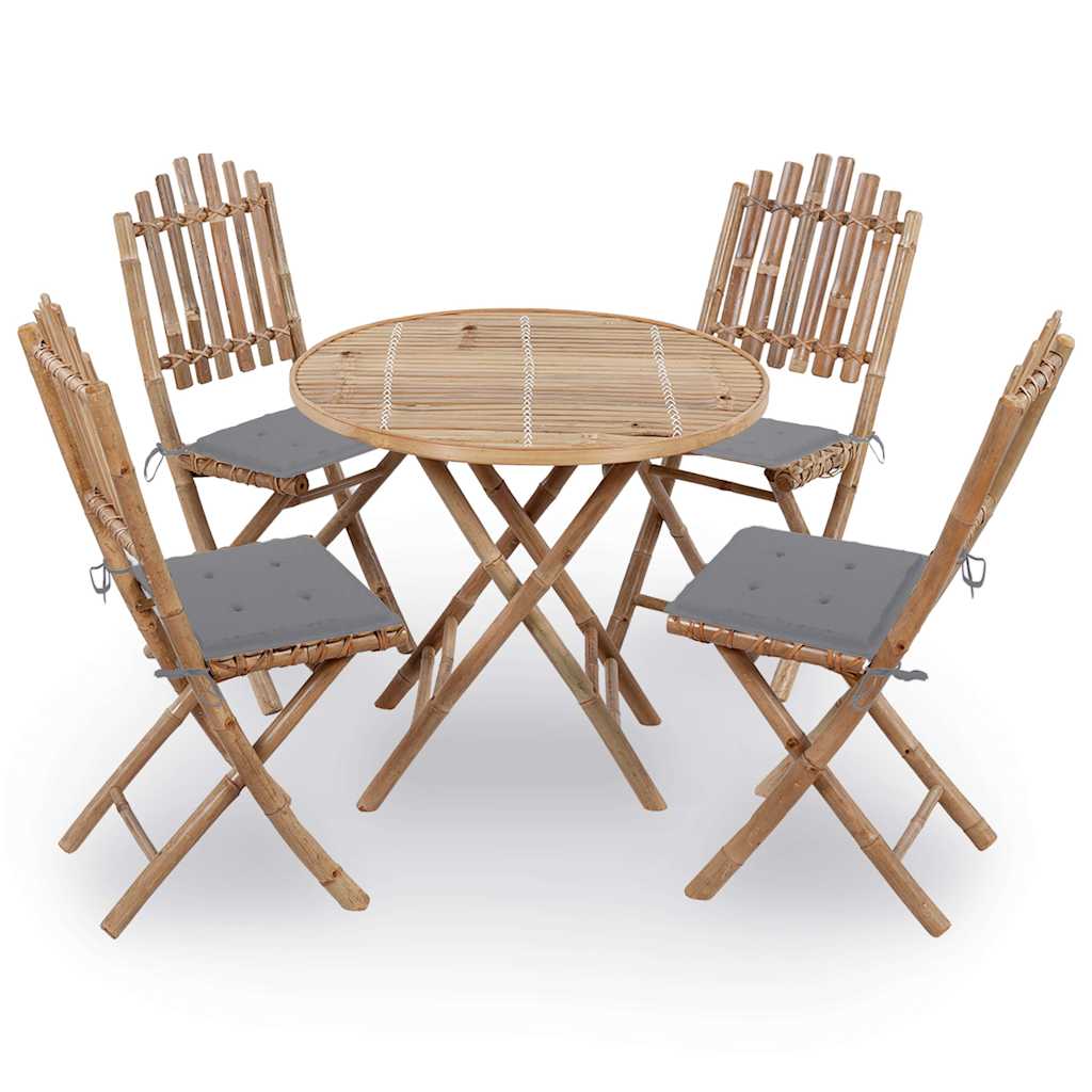 5 Piece Foldable Garden Dining Set with Cushions Bamboo