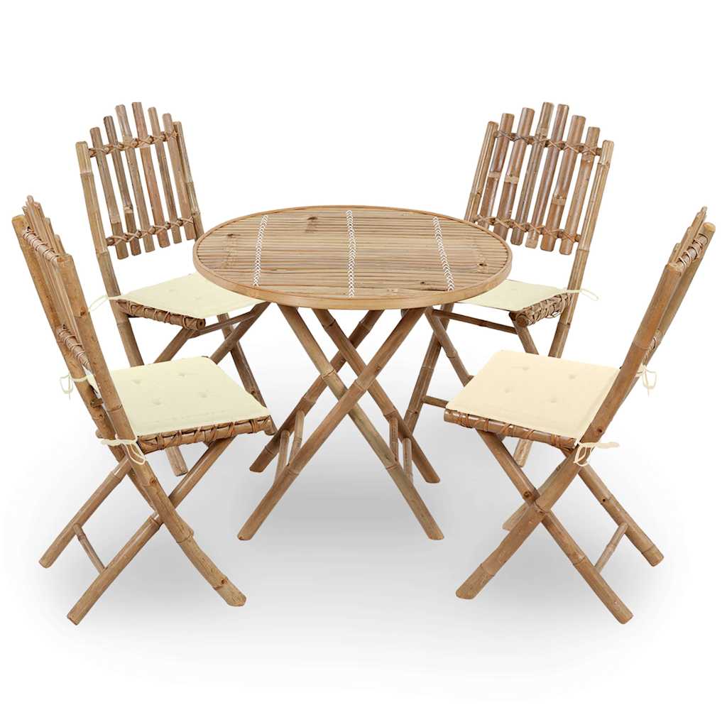 5 Piece Foldable Garden Dining Set with Cushions Bamboo