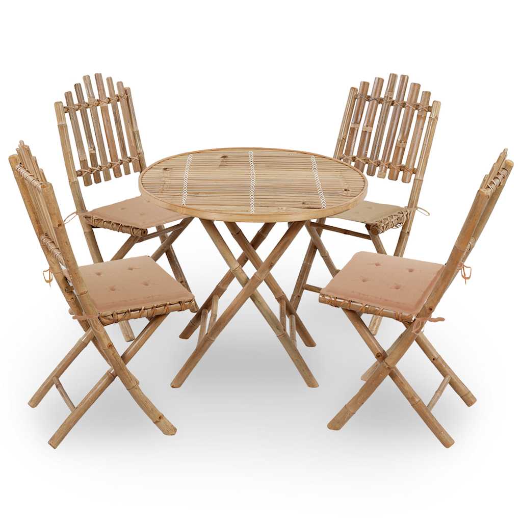 5 Piece Foldable Garden Dining Set with Cushions Bamboo