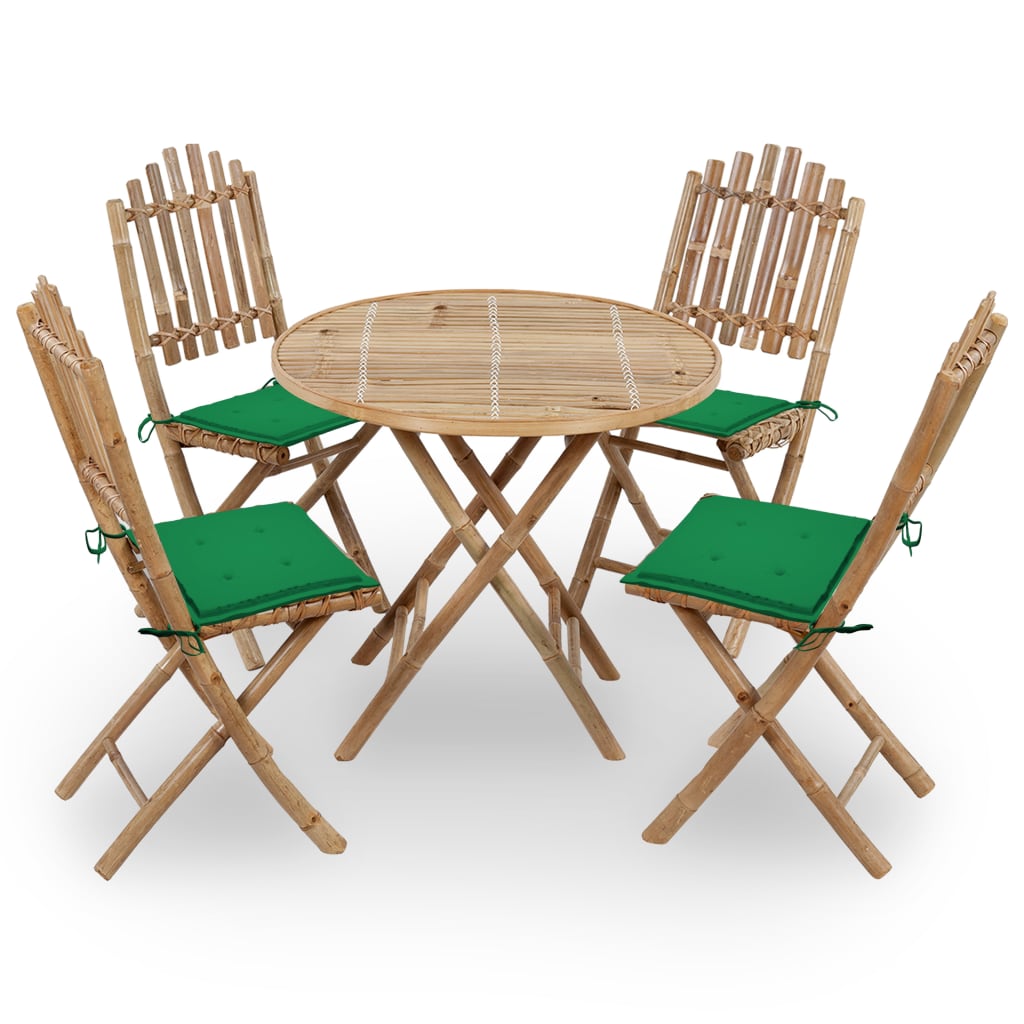 5 Piece Foldable Garden Dining Set with Cushions Bamboo