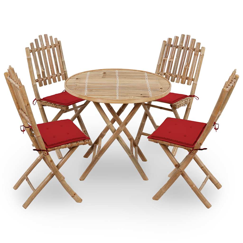 5 Piece Foldable Garden Dining Set with Cushions Bamboo