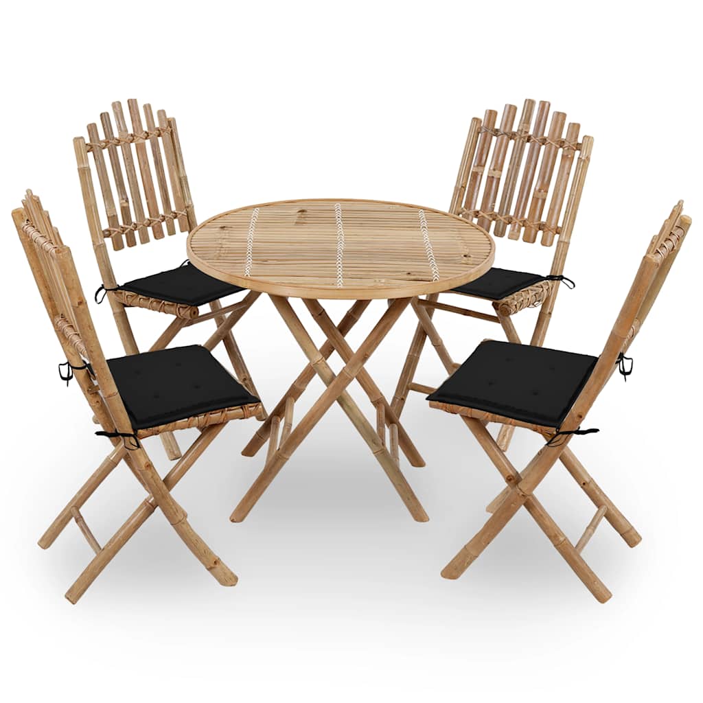 5 Piece Foldable Garden Dining Set with Cushions Bamboo