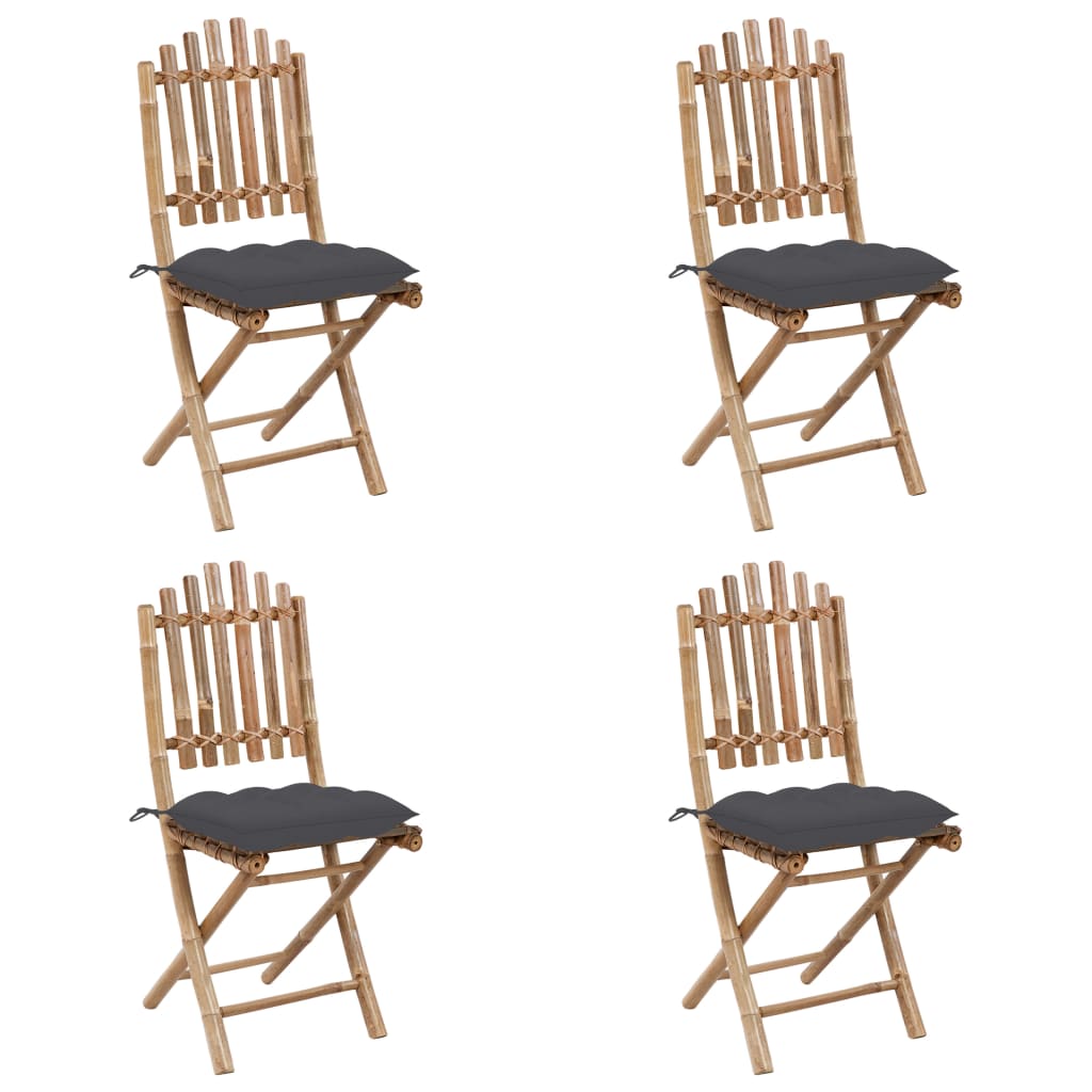 Set de comedor de jardín plegable 5 piezas con cojines bambú