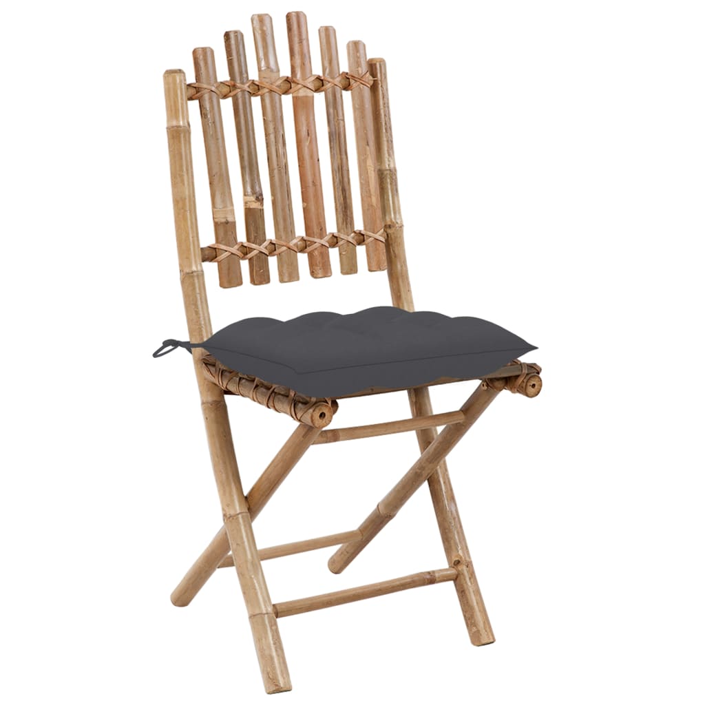 Set de comedor de jardín plegable 5 piezas con cojines bambú