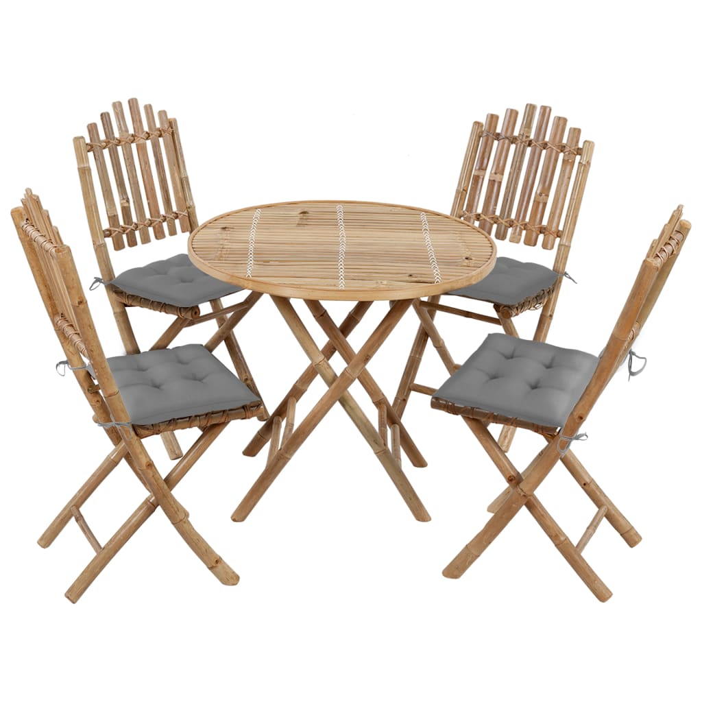 5 Piece Foldable Garden Dining Set with Cushions Bamboo