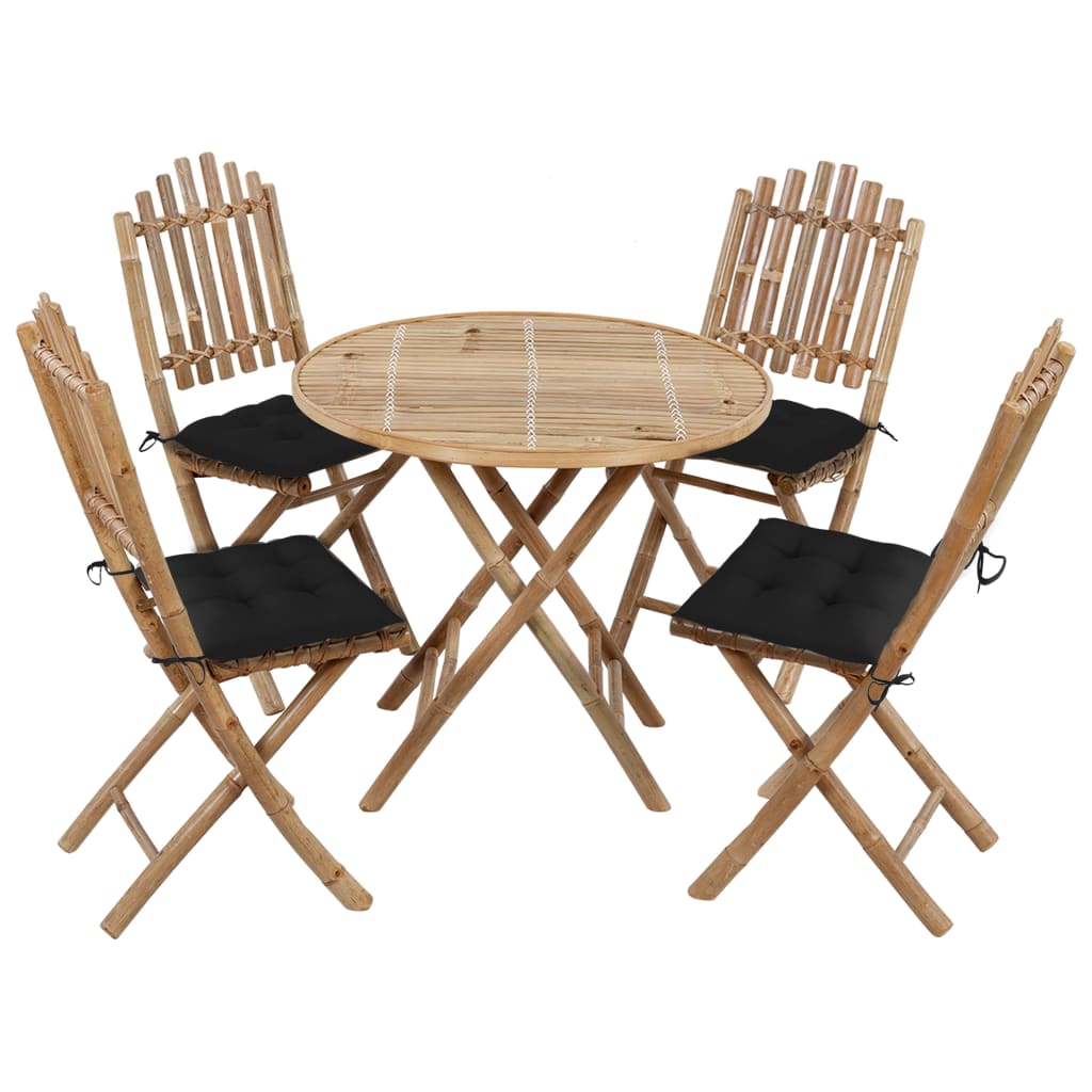 5 Piece Foldable Garden Dining Set with Cushions Bamboo