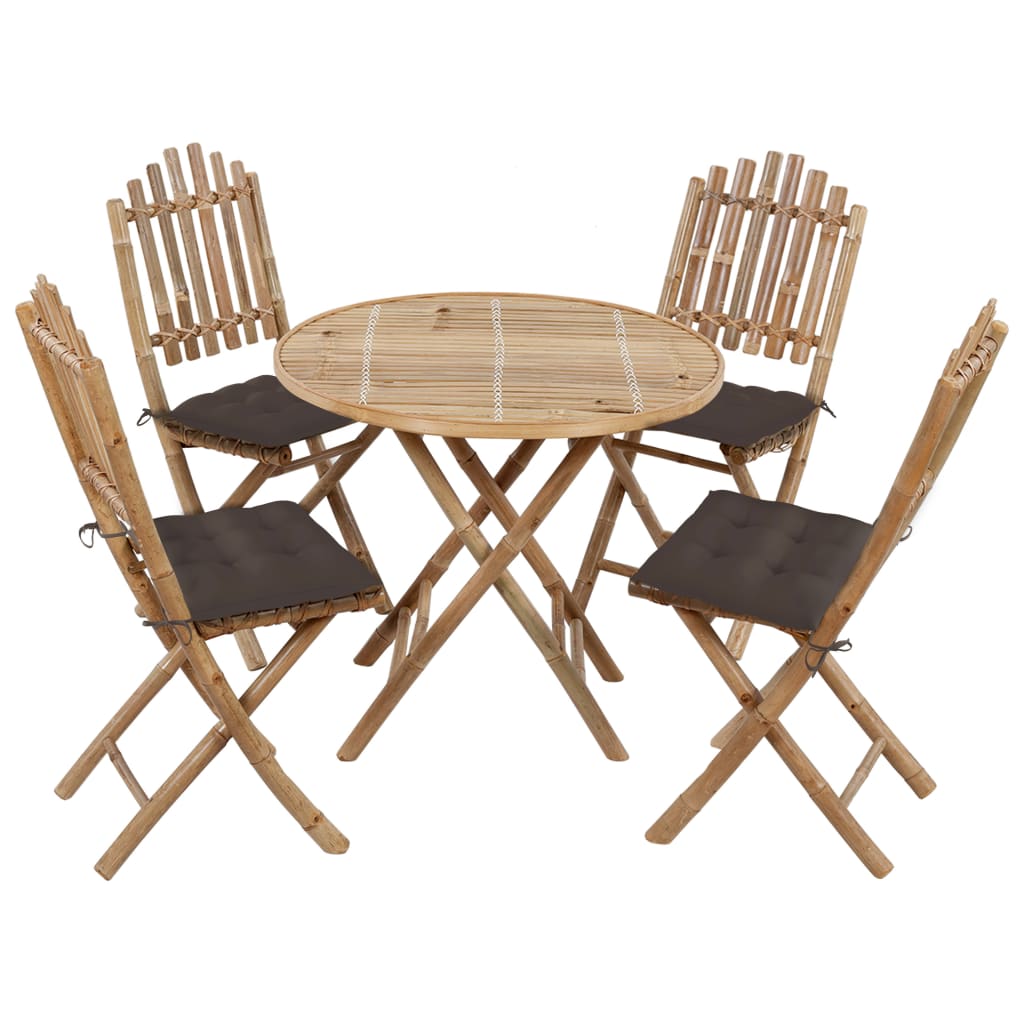 5 Piece Foldable Garden Dining Set with Cushions Bamboo