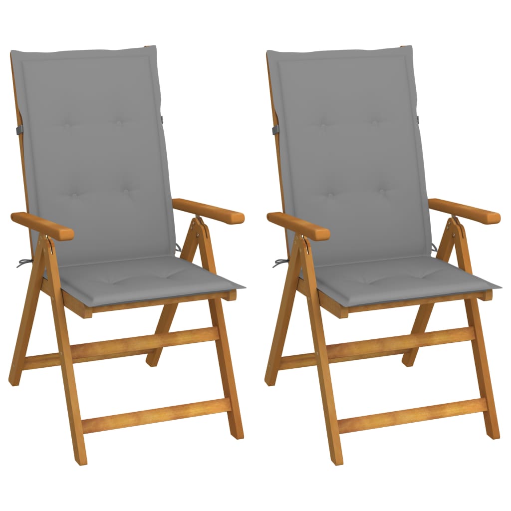 2 pcs Reclining Garden Chairs Solid Acacia Wood with Cushions