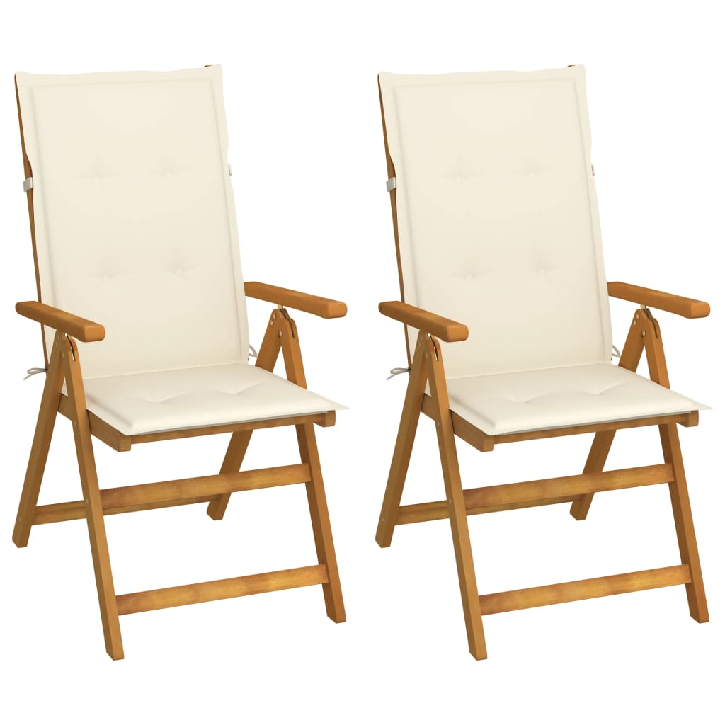 2 pcs Reclining Garden Chairs Solid Acacia Wood with Cushions