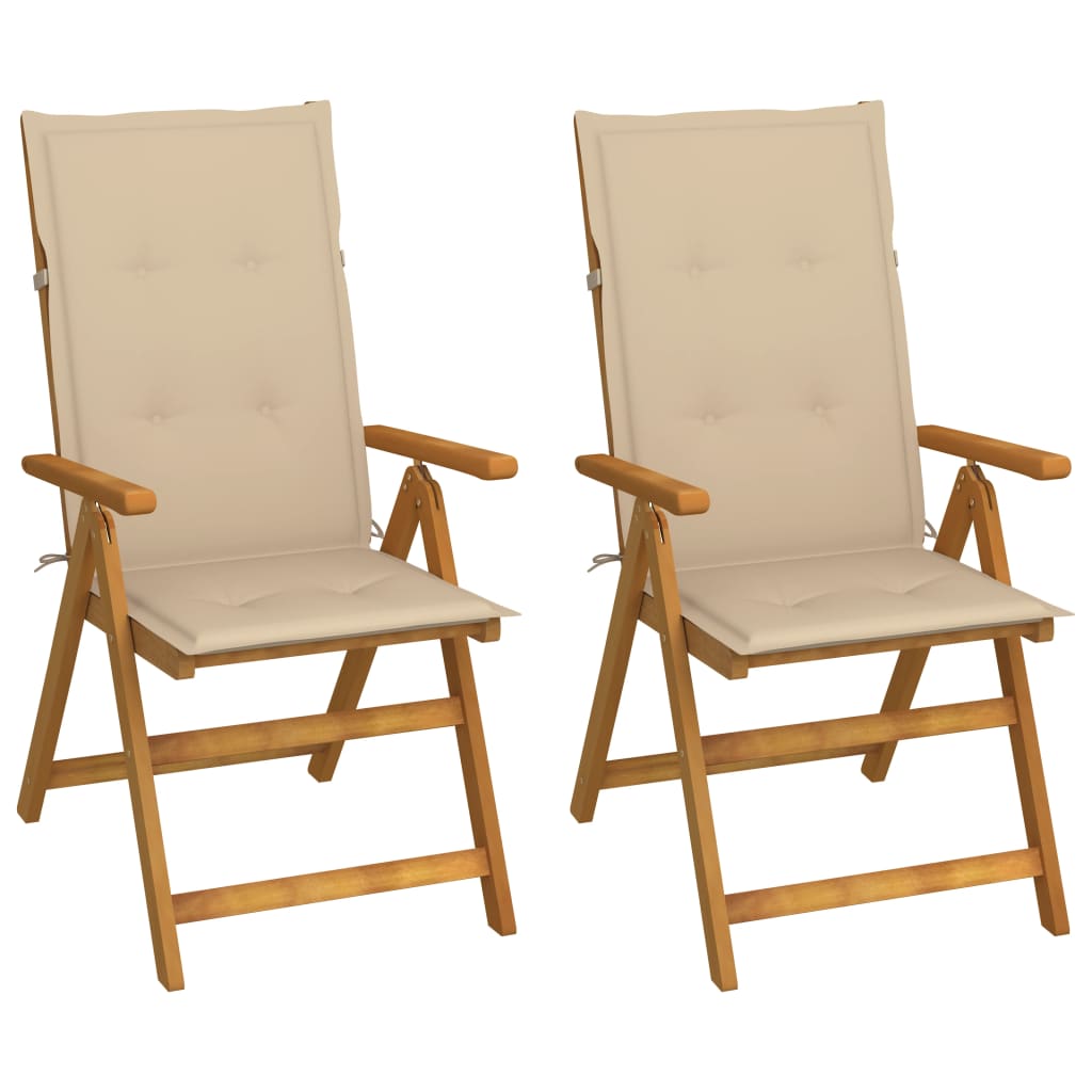 2 pcs Reclining Garden Chairs Solid Acacia Wood with Cushions