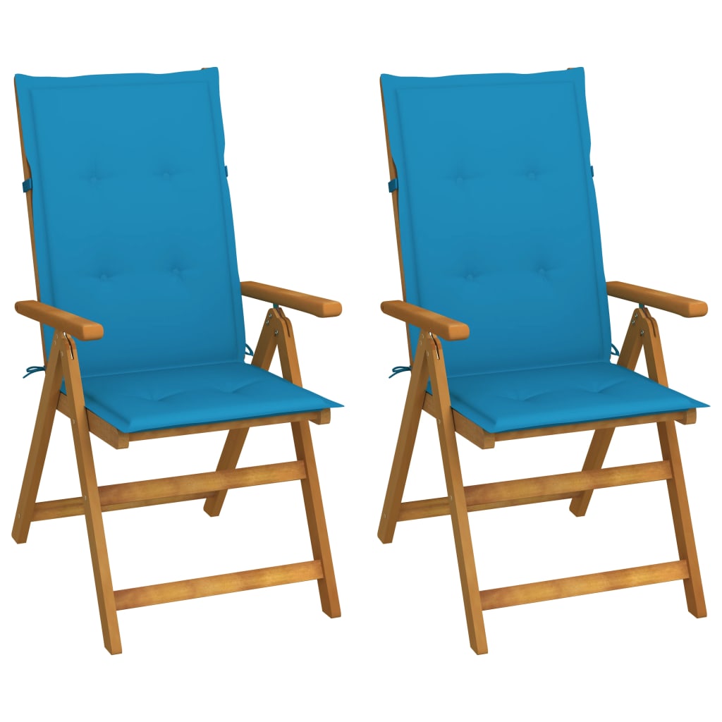 2 pcs Reclining Garden Chairs Solid Acacia Wood with Cushions