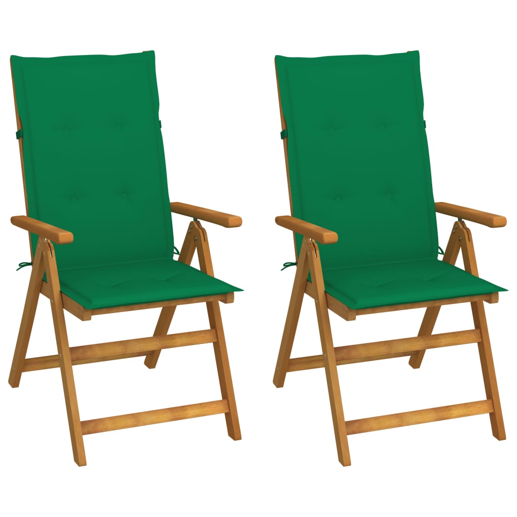 2 pcs Reclining Garden Chairs Solid Acacia Wood with Cushions